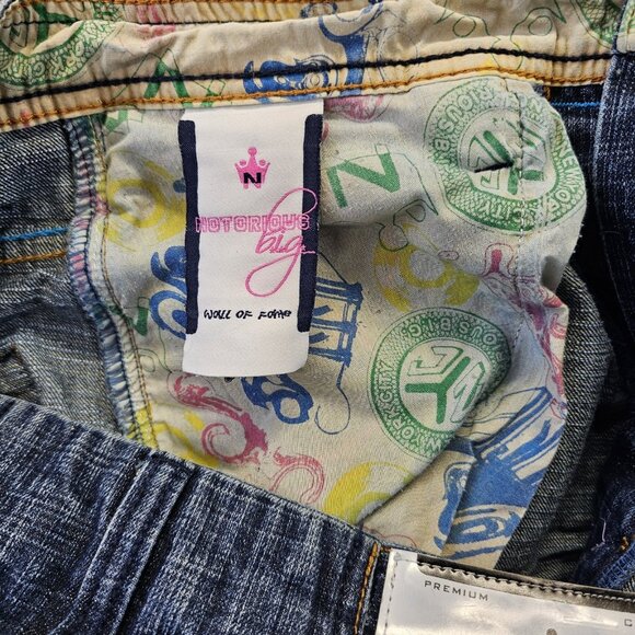 Notorious BIG Jeans Mens 34x33 Blue Embroidered Denim Hip Hop Baggy Skate - Picture 8 of 13